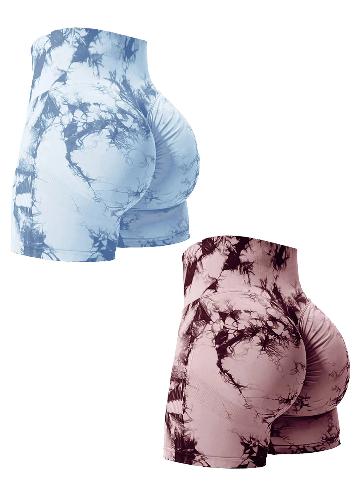 2PCS Tie Dye Butt Lifting Sexy Gym Shorts Woman Skinny Stretch High Waist Sport Shorts Casual Seamless