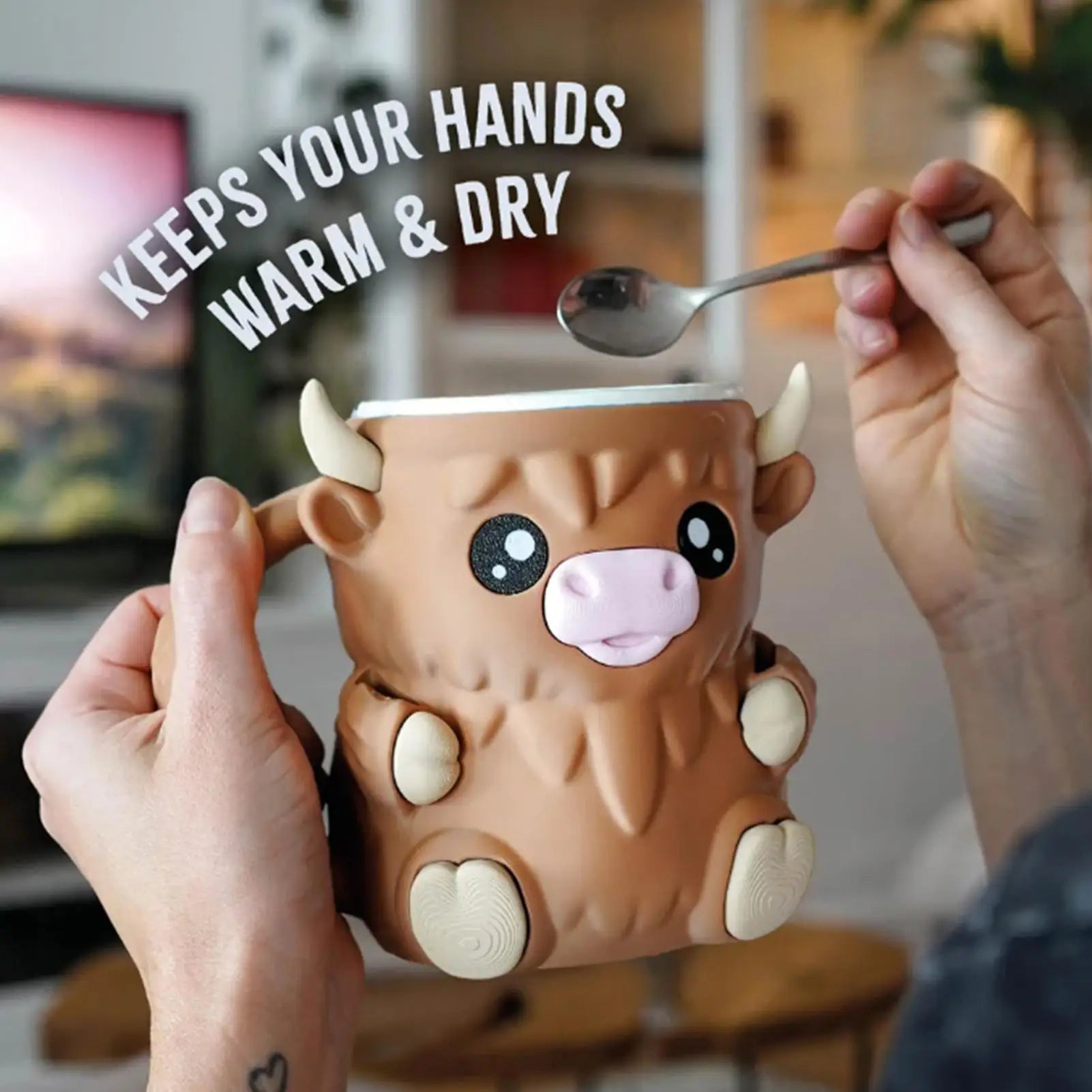 16oz Highland Cow Ice Cream Pint Holder Dessert Tub with Antifreeze Handl Ice-Creams Sleeve Cooler Container Kitchen Gadgets