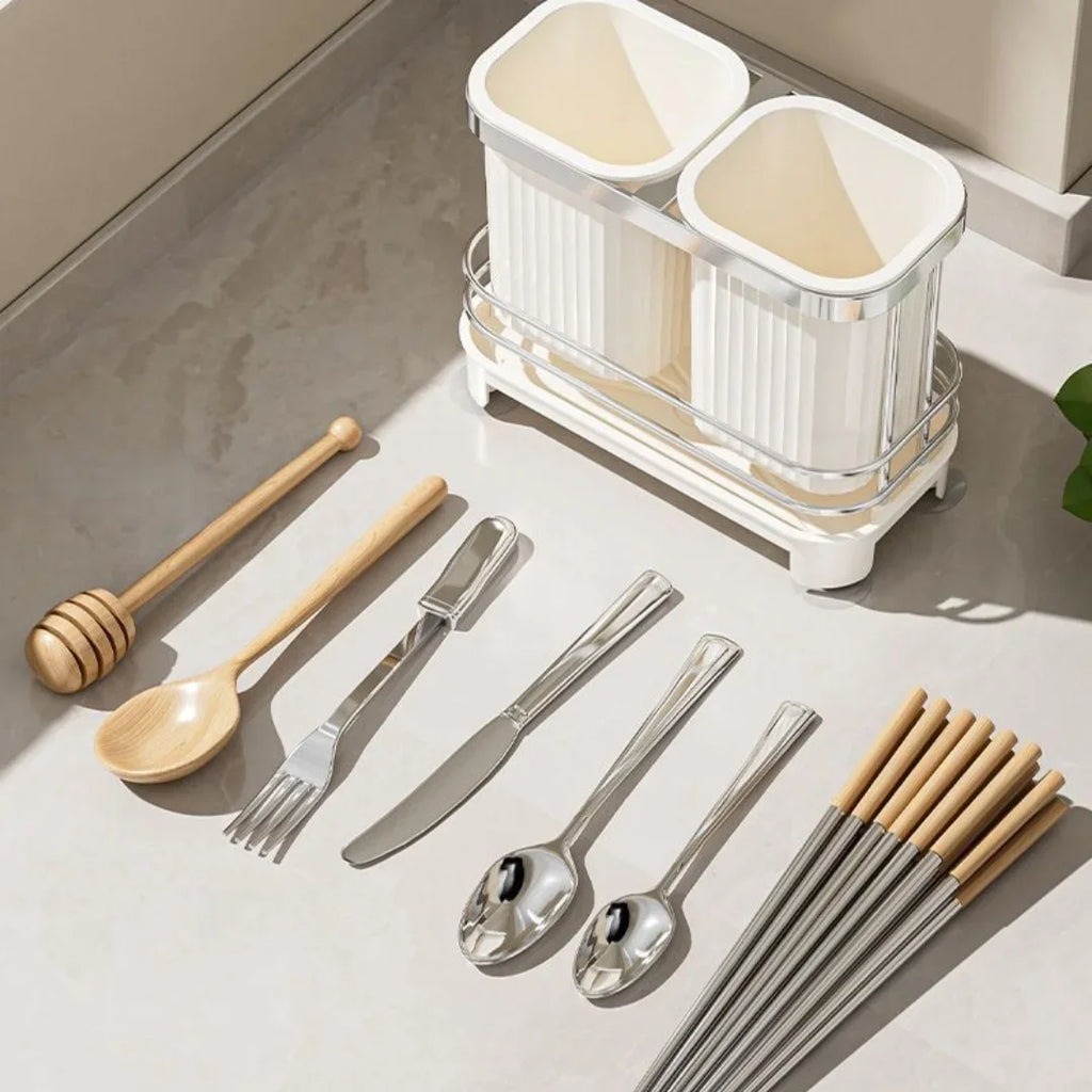 Kitchen Countertop Storage Organizer Self Draining Cutlery Drainer Utensil Holder Spoon Chopstick Cage For Household Use
