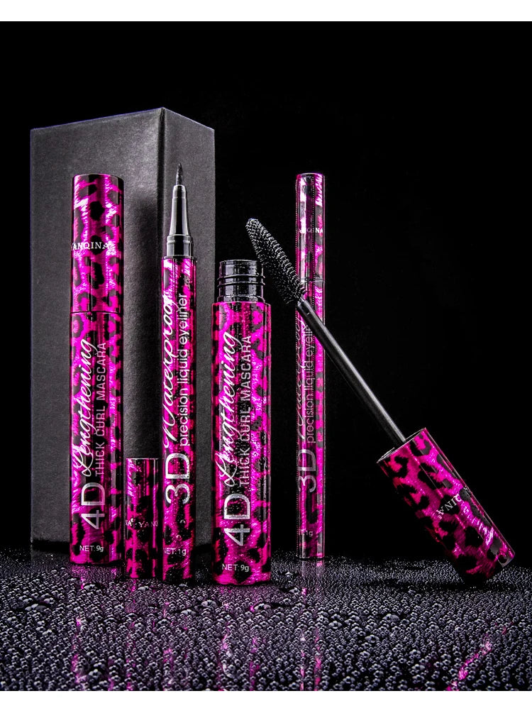 Long Lasting 4D Waterproof Mascara Liquid Eyeliner Pencil Set For Voluminous Curling Lashes And Natural Eyebrow Makeup