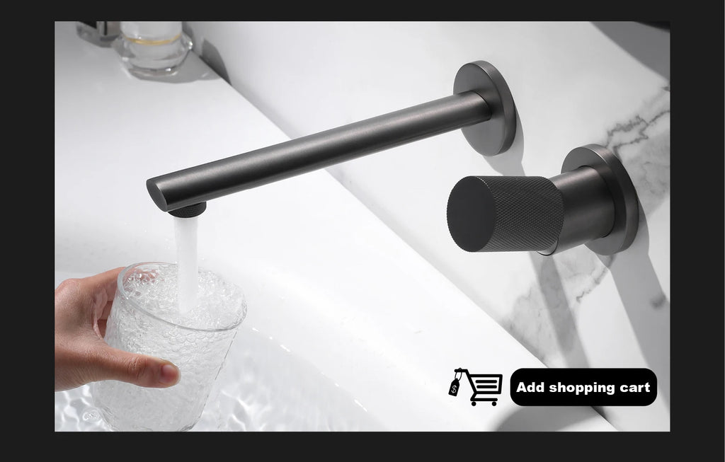 Luxury Gun Gray Brass Wall Mounted Shower System with Embedded Design, Dual Handle Hot and Cold Water, Simple Bathroom Faucet