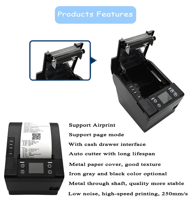 80mm POS Thermal Receipt Printer with Auto Cutter Wireless Bluetooth MQTT Cloud Bill Printing Machine
