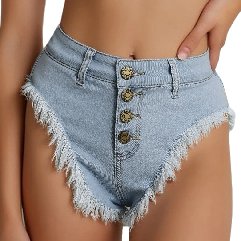 Womens Sexy Denim Hot Chic Short Jeans Pants Ragged Edge Slim Fit Booty Shorts Vacation Beach Daily Casual Clubwear Rave Costume