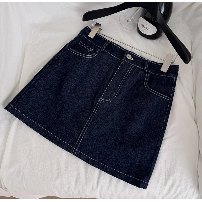 Vintage Wash Denim 2 Piece Sets Women Long Sleeve Crop Top Zipper Jacket and A-Line Mini Skirts Suits Streetwear Jeans Outfits