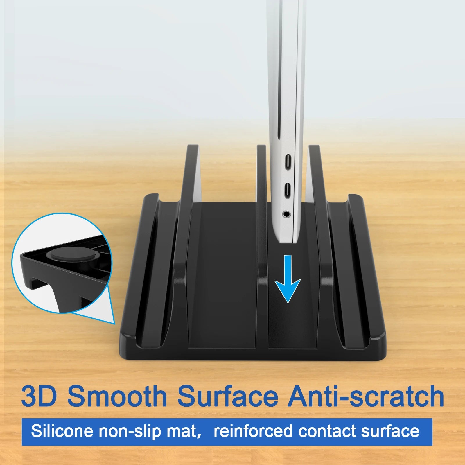 Vertical Laptop Stand, 3 Slots  Desk Laptop Holder & Laptop Docking Station Stand for MacBook, Tablet, Phone - Universal