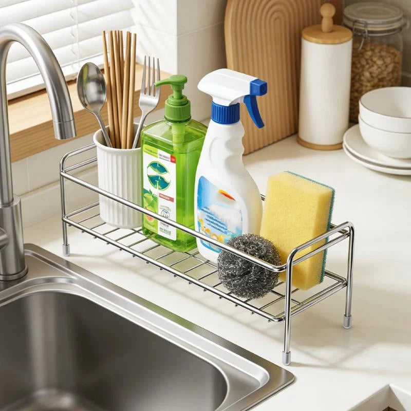 Kitchen Countertop Organizer in Stainless Steel with Dedicated Sponge Holder