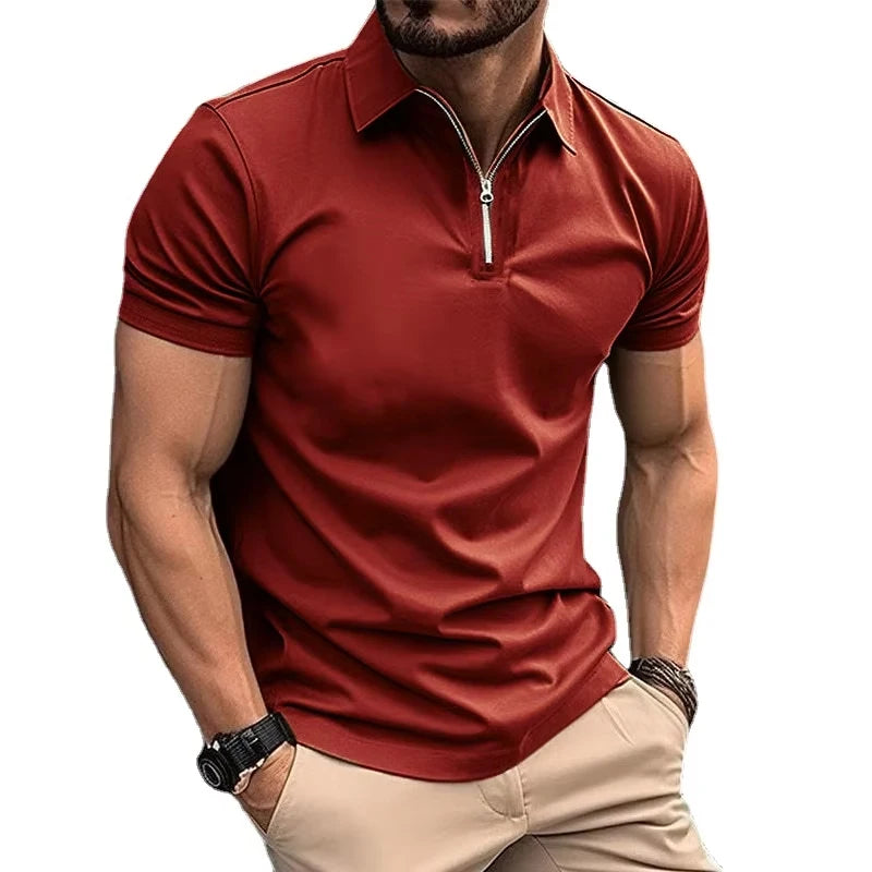 Summer Mens Polo Shirts Quarter Zip Shirts Casual Classic Lightweight Short Sleeve Collared Shirt Breathable Streetwear