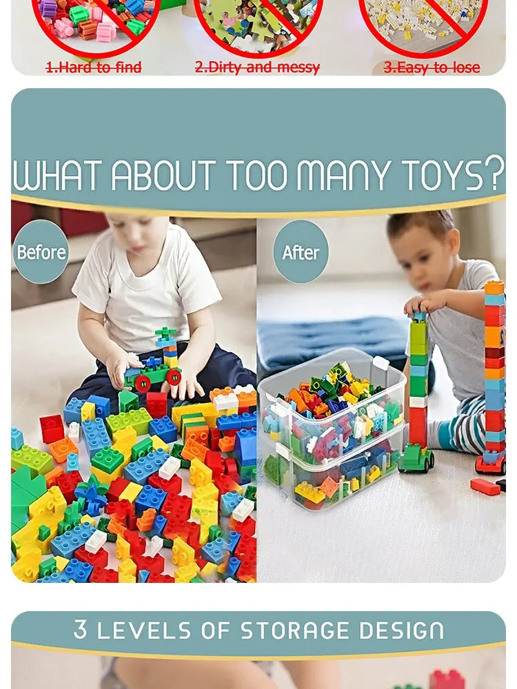 Building Blocks Toys Storage Box for Lids Brick Shaped Plastic Kids Bin Child Toy Containers Sundries Stackable Organizer