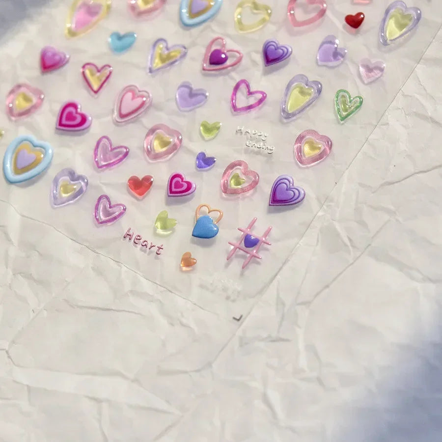 5D Gradient Love Gem Glitter Love Heart Colorful Cat's Eye Rhinestone Soft Self Adhesive Nail Art Stickers Shiny Manicure Decals