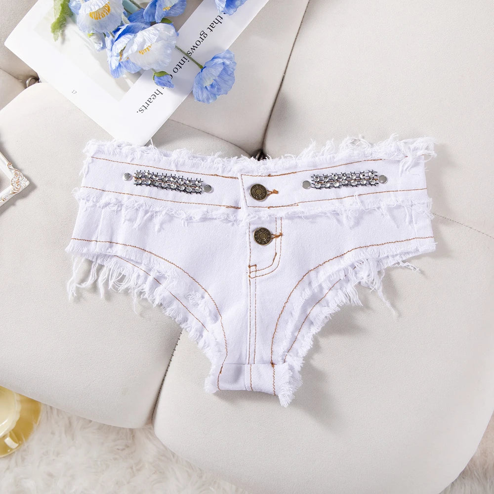 Womens Low Waist Denim Jeans Shorts Hottie Sexy Nightclub Mini Shorts Pants Jeans Slim Young Ladies White Pole Dance Hotpants