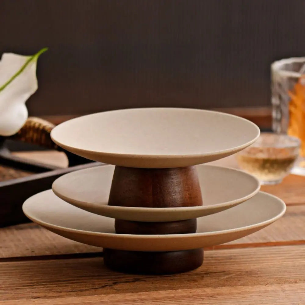 Kitchen Organizer Ceramic Storage Tray Durable Wooden Dessert Tray Reusable Simple Fruit Plate Commercial