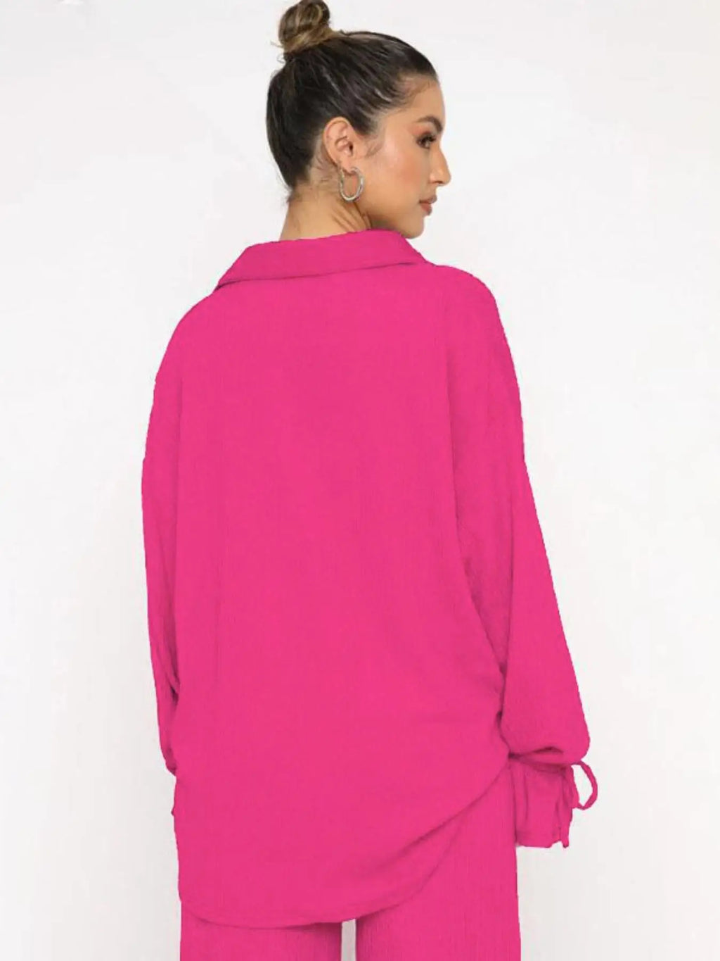 2026 SPRING SUMMER WOMEN'S SOLID COLOR TWO-PIECE SET, RUFFLE SLEEVE SHIRT MATCHED WITH SLIT PANTS, COMFY OUTFIT FOR DAILY CASUAL
