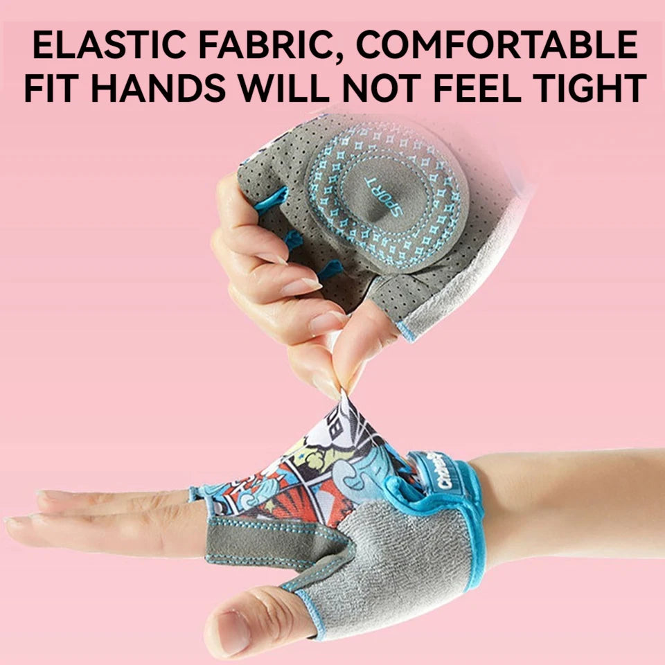 KoKossi Children's Sports Riding Gloves Half Finger Breathable Sweat Absorbing Anti Slip Boy Girl Training Exercise Protection