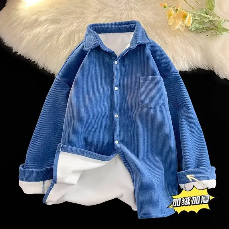 Corduroy Long Sleeve Shirt Jacket Men's Autumn Winter Thickened Casual Wear Resistant Embellished Standard Fit Youth Fashion