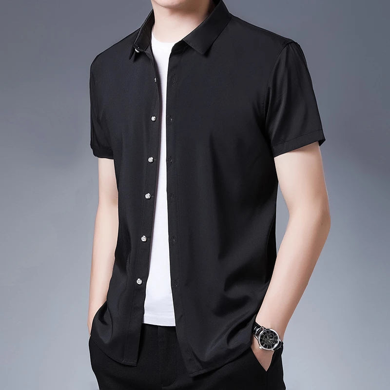 8 Colors Men's Casual Business Short Sleeved Shirt Wrinkle Resistant Fashionable Top