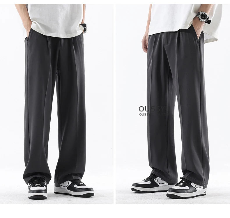 Spring Summer Smooth Casual Pants Men Business Elastic Waist Black Grey Khaki Suit Trousers Male Work Office Plus Size S-5XL