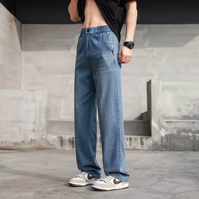 Thin Light Men's Summer Jeans Straight Fit Lyocell Denim Pants Male Elastic Elegant Casual New Style Stretch Relaxed Fit Telaxed