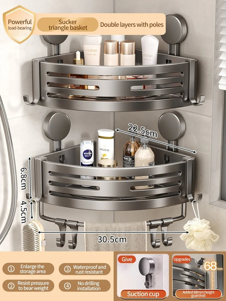 Bathroom Storage Shelf Suction Cup Perforation-Free Bathroom Triangle Toilet Wash Counter Corner Bathroom Storage Shelf