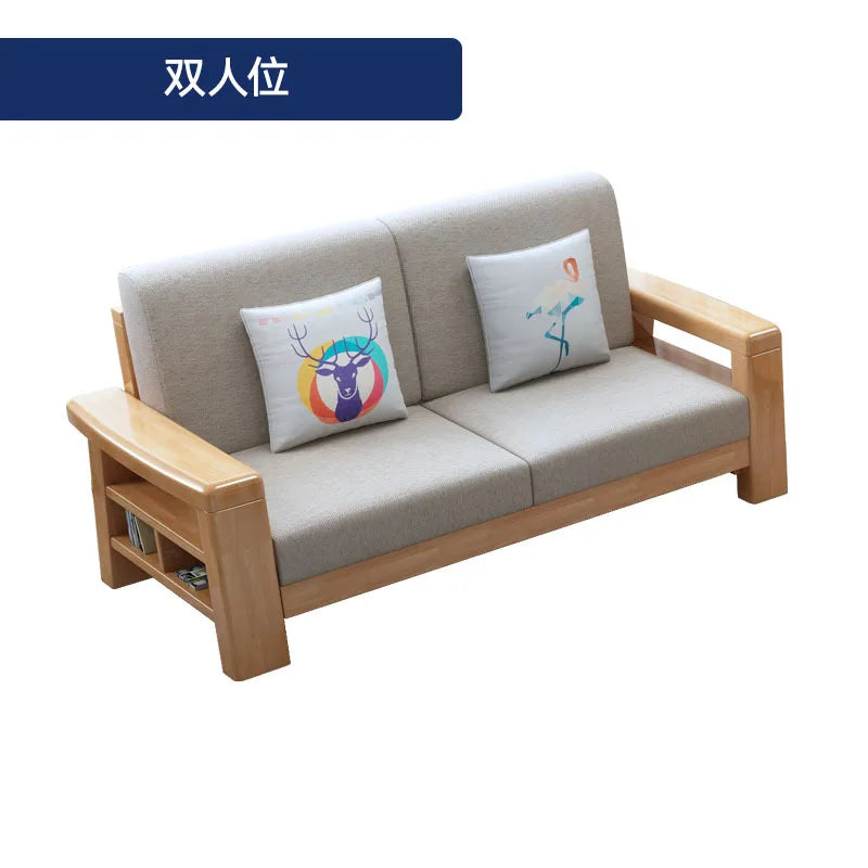 Nordic solid wood three-person sofa, modern simple fabric, small apartment concubine coffee table combination furniture