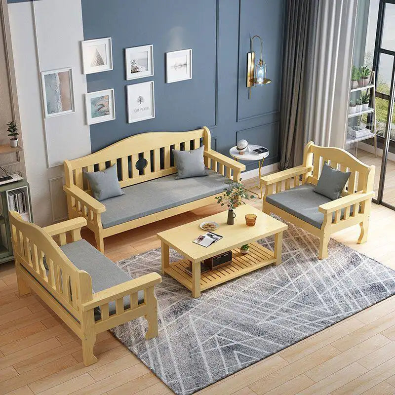 Solid wood sofa new Chinese combination wooden sofa rental room backrest bench economical living room small apartment sofa