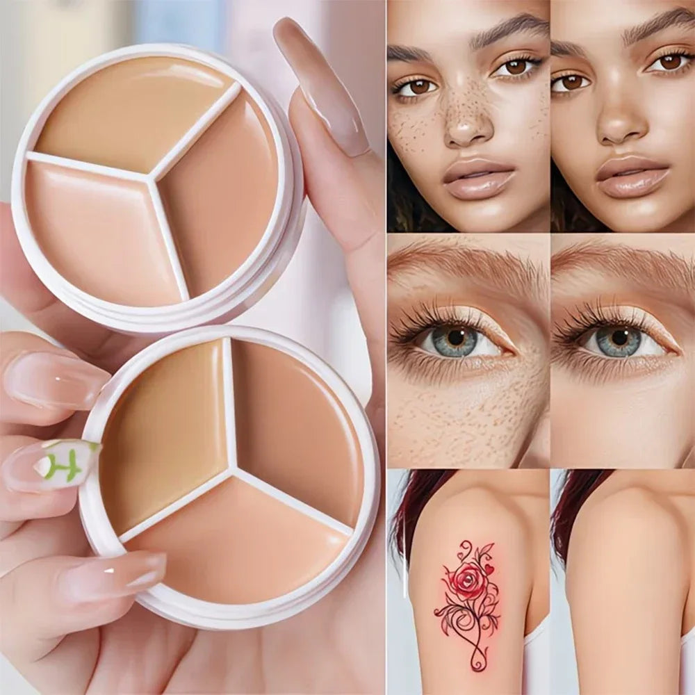 Professional Concealer Palette 3 Shades, Full Coverage Dark Circle Corrector, Face Makeup for Flawless Skin