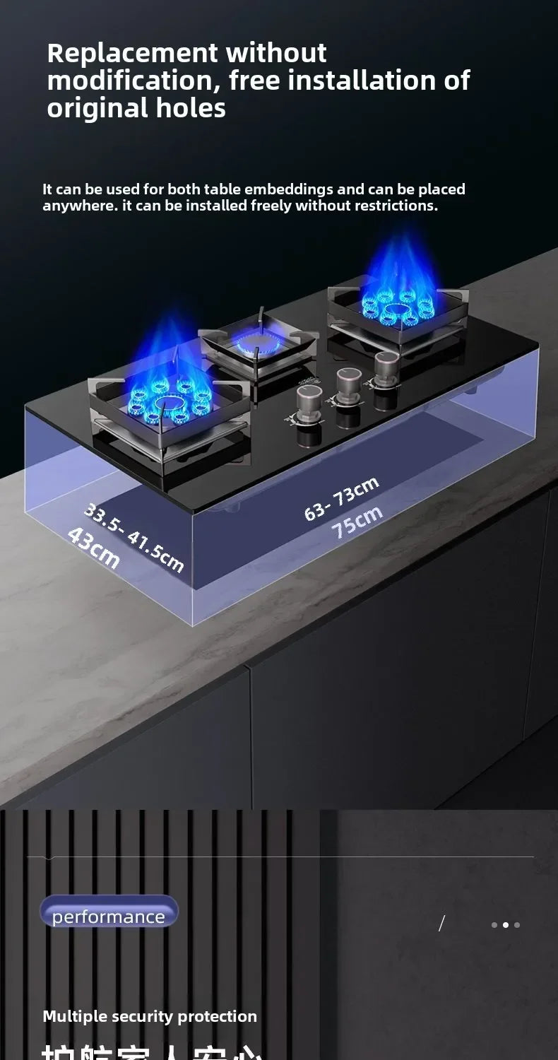 Embedded Three-Burner Gas Stove Dual Fuel Natural Gas LPG Household