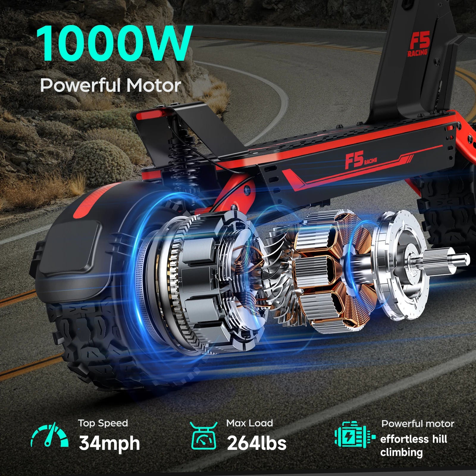 Electric Scooter Gokeep F5 11" 1000W Motor Full Suspension E-scooter 52V 20AH Max Range 70Km Load 120Kg