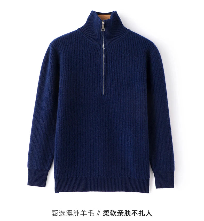Men's Sweater Autumn And Winter New Pullover With Half-Height Zipper Neck To Keep Warm And Thick Cashmere Sweater Underlay Trend