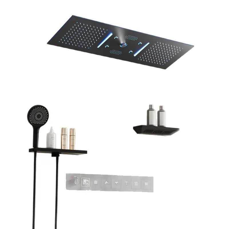 Rainfall LED Bluetooth Shower Set with Digital Display and Thermostatic Control All Brass Buttons