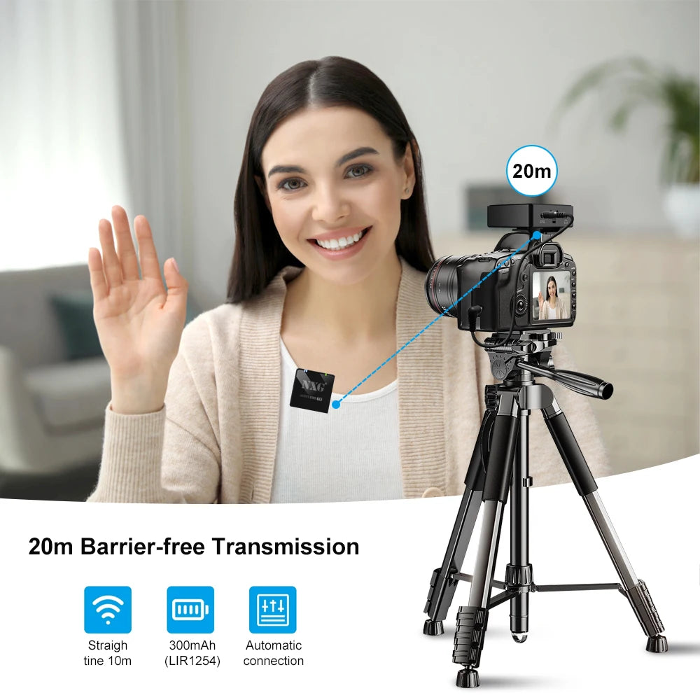 Factory Direct NXG Wireless Lavalier Microphone 1‑to‑1/2 Dual Transmitter Lapel Mic Noise Cancelling 360° Pickup For Smartphone Camera Vlogging Live Broadcast
