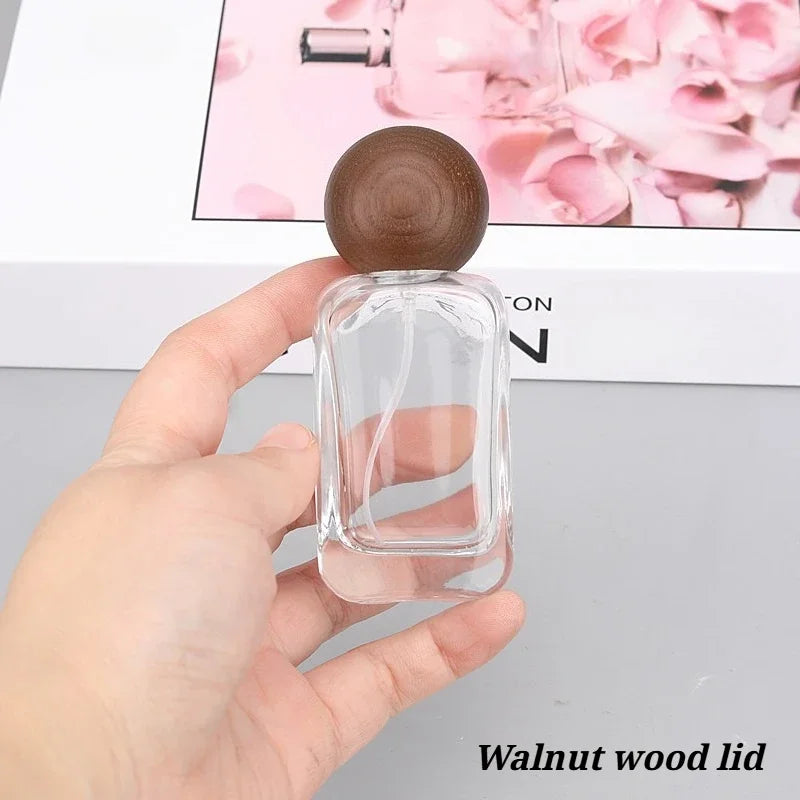 50ML 30ML Empty Clear Glass Spray Bottle Wood/plastic Lid Perfume Bottle Refillable Bottle Dispenser Fine Mist Portable Travel