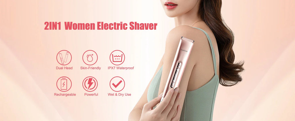 Electric Hair Trimmer 2-in-1 USB Rechargeable Waterproof for Women & Men Bikini Nose Eyebrows Trimming with Dual Heads