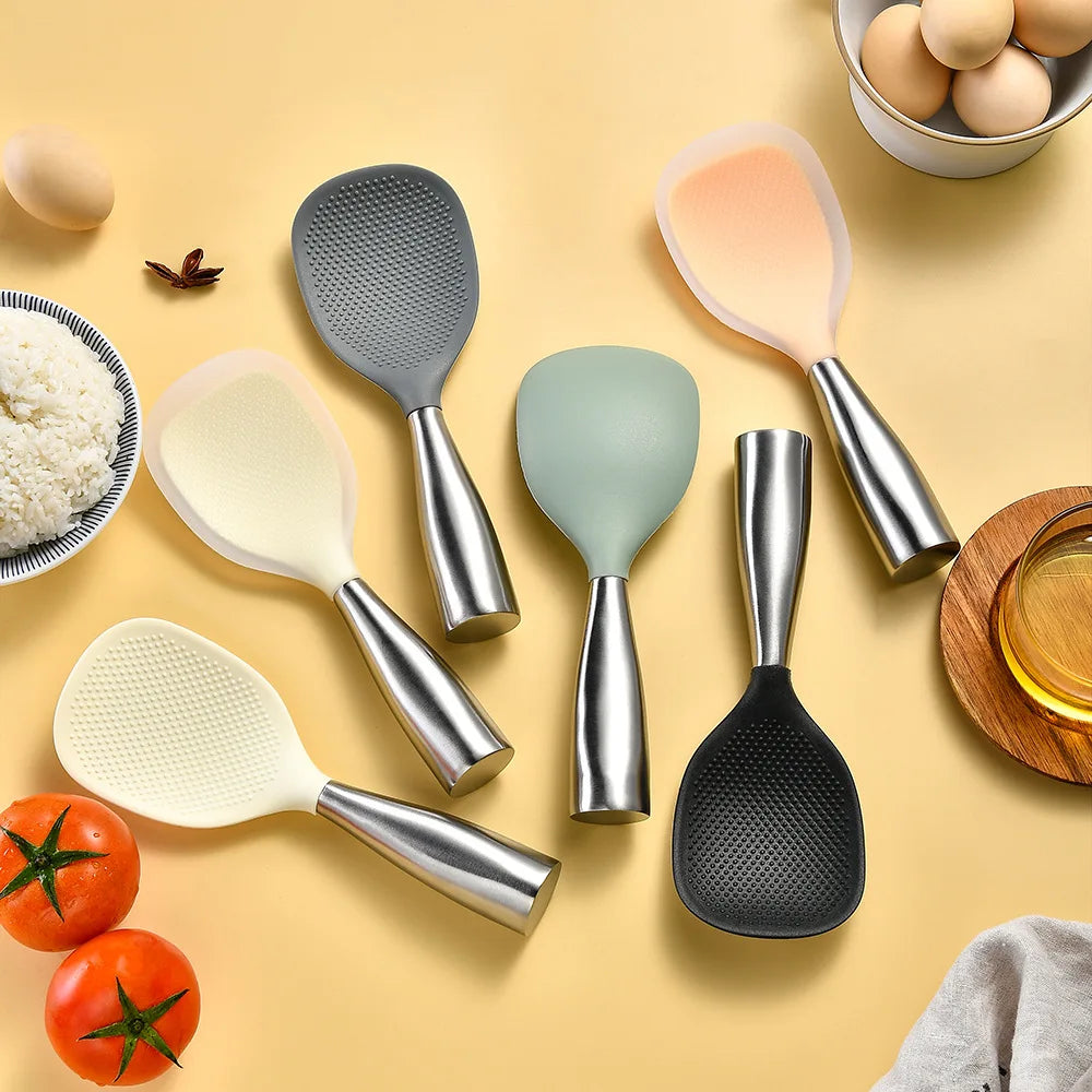 1Pcs Silicone Spoon Non-stick Cooking Spoon Anti-scalding Pot Rice High-temperature-resistant Spoon Durable Kitchen Gadgets