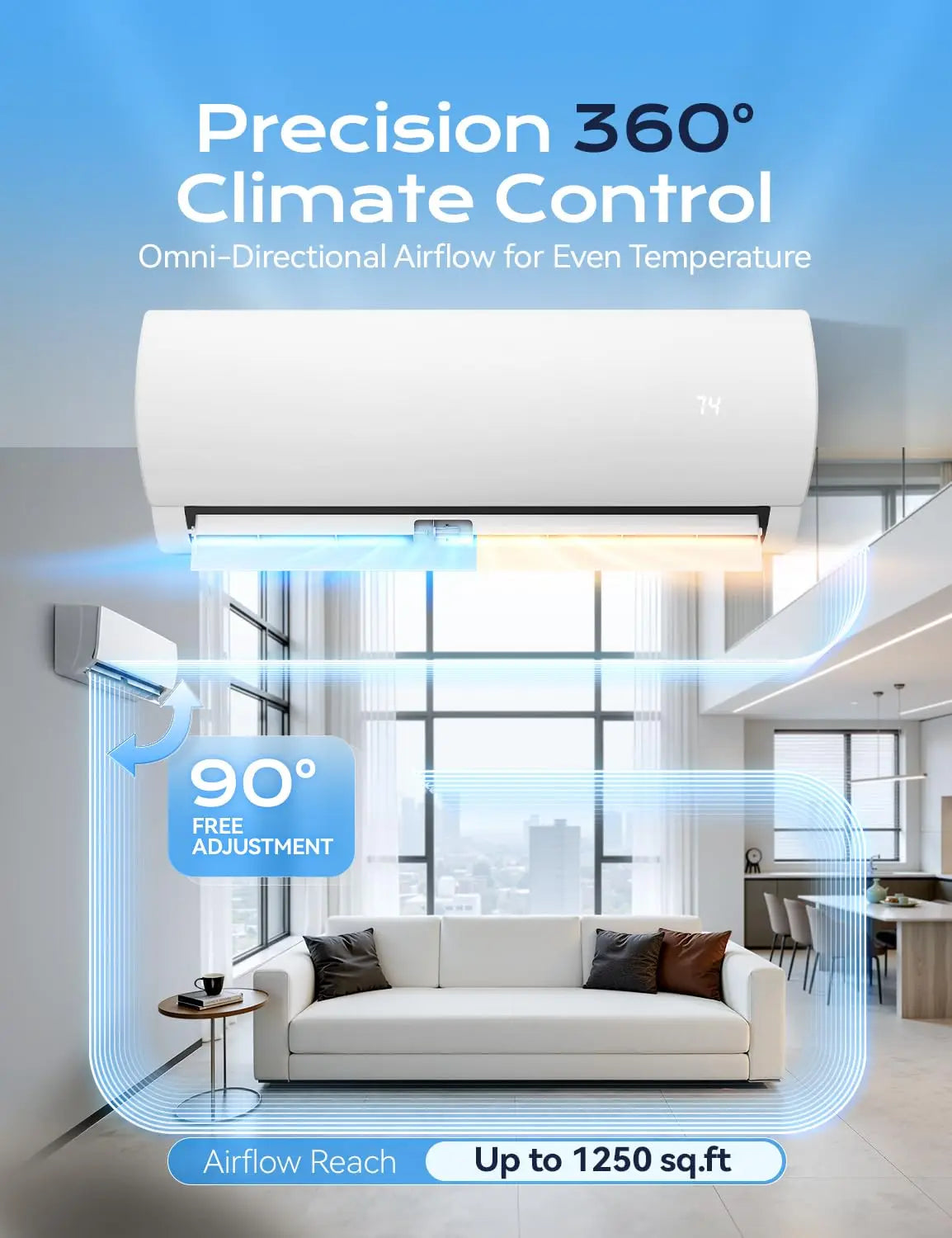 18000 BTU Mini Split Air Conditioner & Heat Pump 19 SEER2 230V Energy Efficient 1250 Sq.Ft Installation Kit, Custom