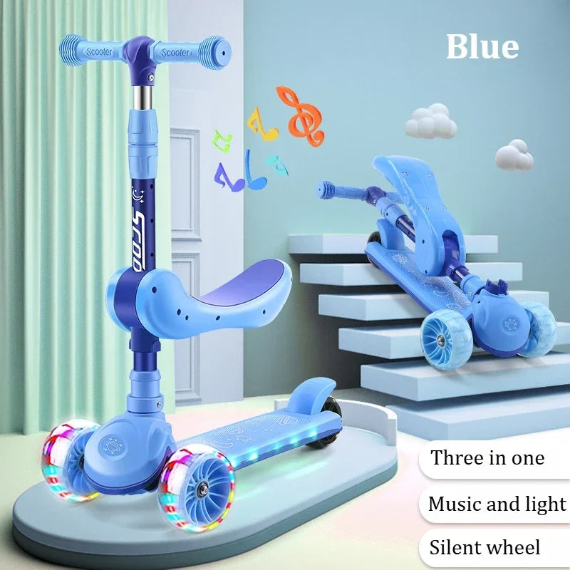 2-in-1 Scooters Kids 3 Wheel Kick Scooter for Boys Girls Adjustable Height & Seat Non-Slip Deck Sit or Stand Ride with Brake