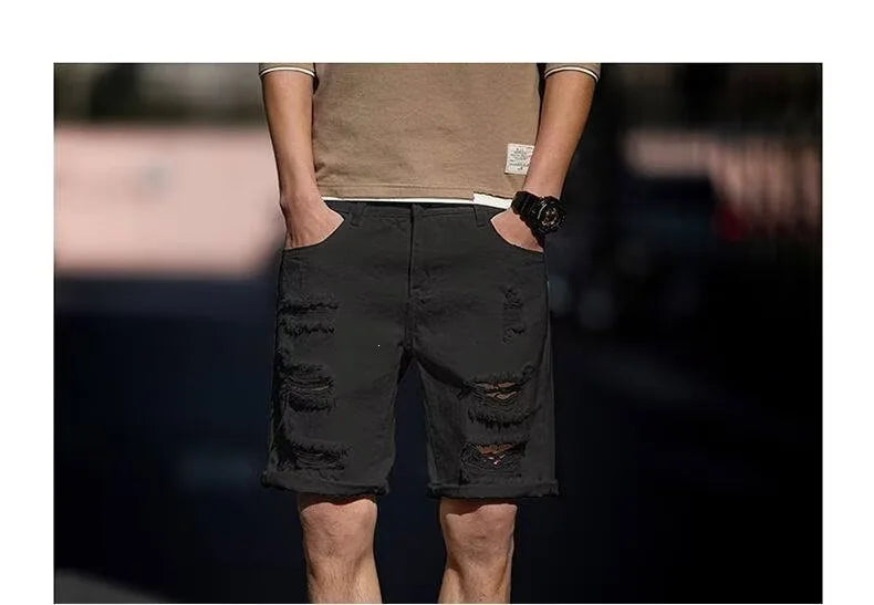 Men's Fashion Denim Shorts Summer Ripped Casual Denim Knee Length Solid Jeans Shorts White Classic Jeans Shorts Y2k Streetwear