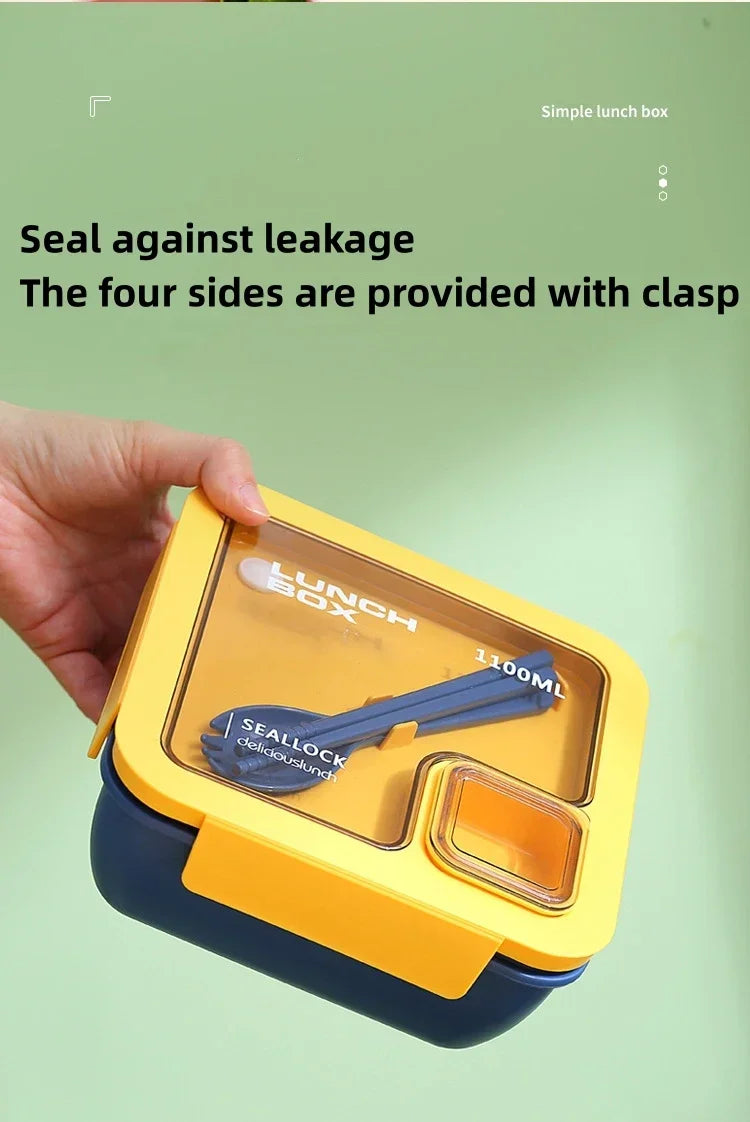 1pcs Portable Sealed Lunch Box with Tableware for Kids Children Plastic Microwave Bento Boxes Dinnerware Set Food Storage Contai