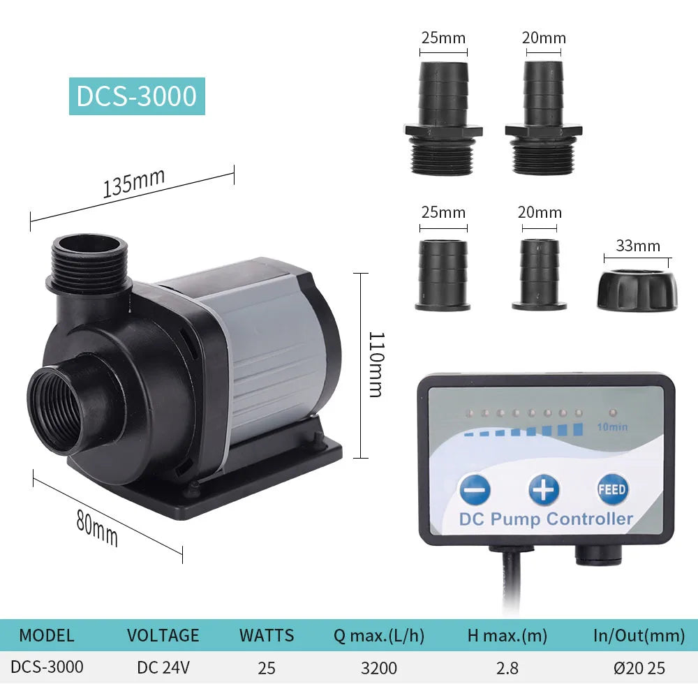 DC Series Frequency Conversion Water Pump Submersible Pump with Adjustable Flow for Fish Tank Silent Energy-saving Pump DC24V