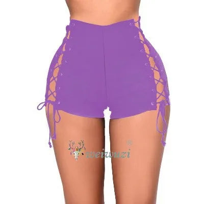 2026 New Women Fashion Sexy Lace Up Denim Shorts Slim Hight Waist Ripped Hot Pants Jeans Summer Nightclub Pole Dance DS Shorts