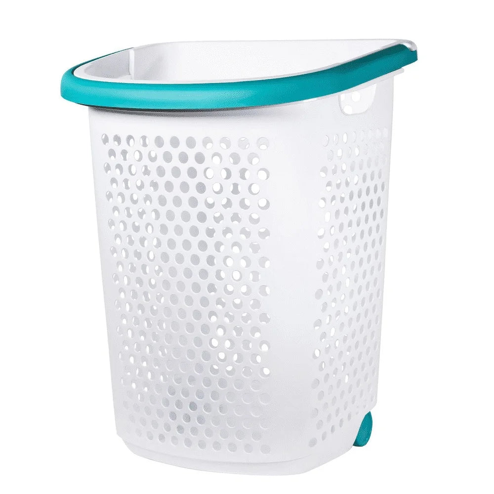Rolling Laundry Hamper with Pop-up Handle Plastic 2 Bushel Wheeled Basket Mobile Storage Adult Tween Ideal College Home Garage