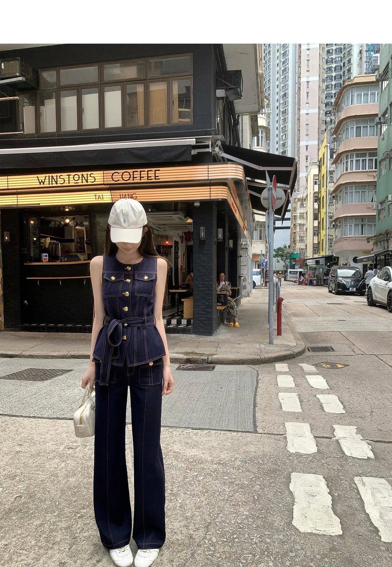 2026 new women's Japanese retro denim vest spring new waist style high-end sleeveless top denim trousers