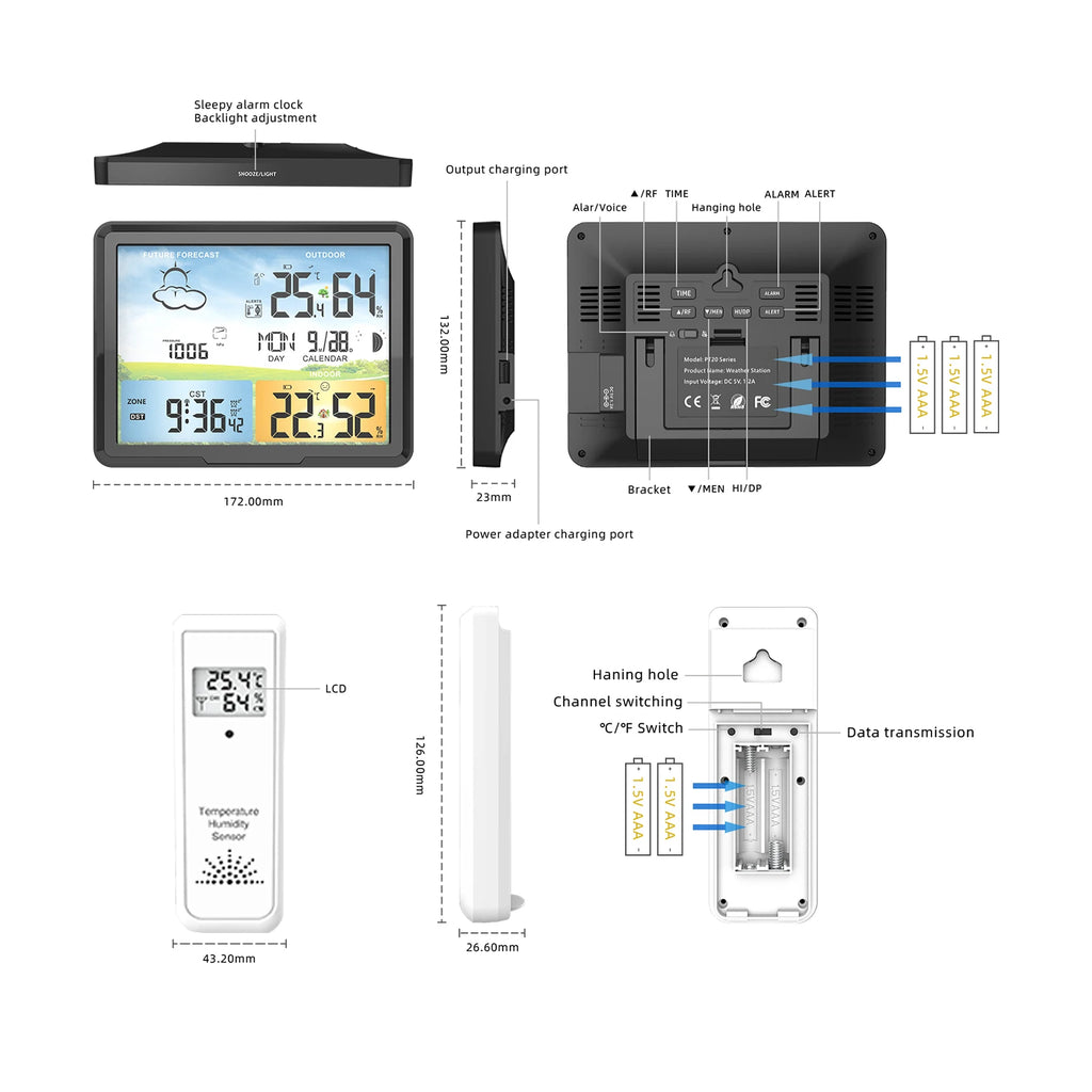 FABISENSE Wireless Weather Station with Indoor Outdoor Sensor Thermometer Hygrometer, Forecast Barometer Moon Phase, USB Powered
