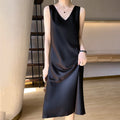 LHZSYY Silk Satin Front/Back V-neck Sling Dress Women's Sleeveless Waistcoat Top Spring Summer New Mulberry Silk Hip Long Skirts