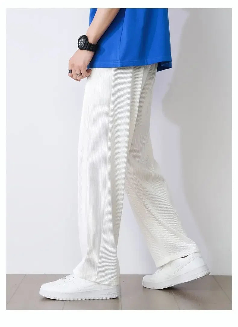 Summer White Casual Pants Men's Ice Silk Pants Men's Drape Floor Mop Pants  Korean Straight Loose Wide Leg Long Pants