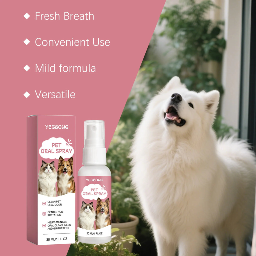 30ML Pet Oral Care Spray Gentle Formula Cleaning Teeth Stains Refreshing Breath Promote Gum Health Non-irritating Pet Oral Mist