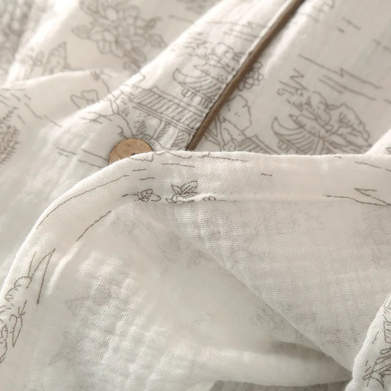 Summer Women Pajamas 3 Pieces Set 100% Gauze Cotton Female Sleepwear Bedroom Set Short sleeved long pants + shorts Woman PJs