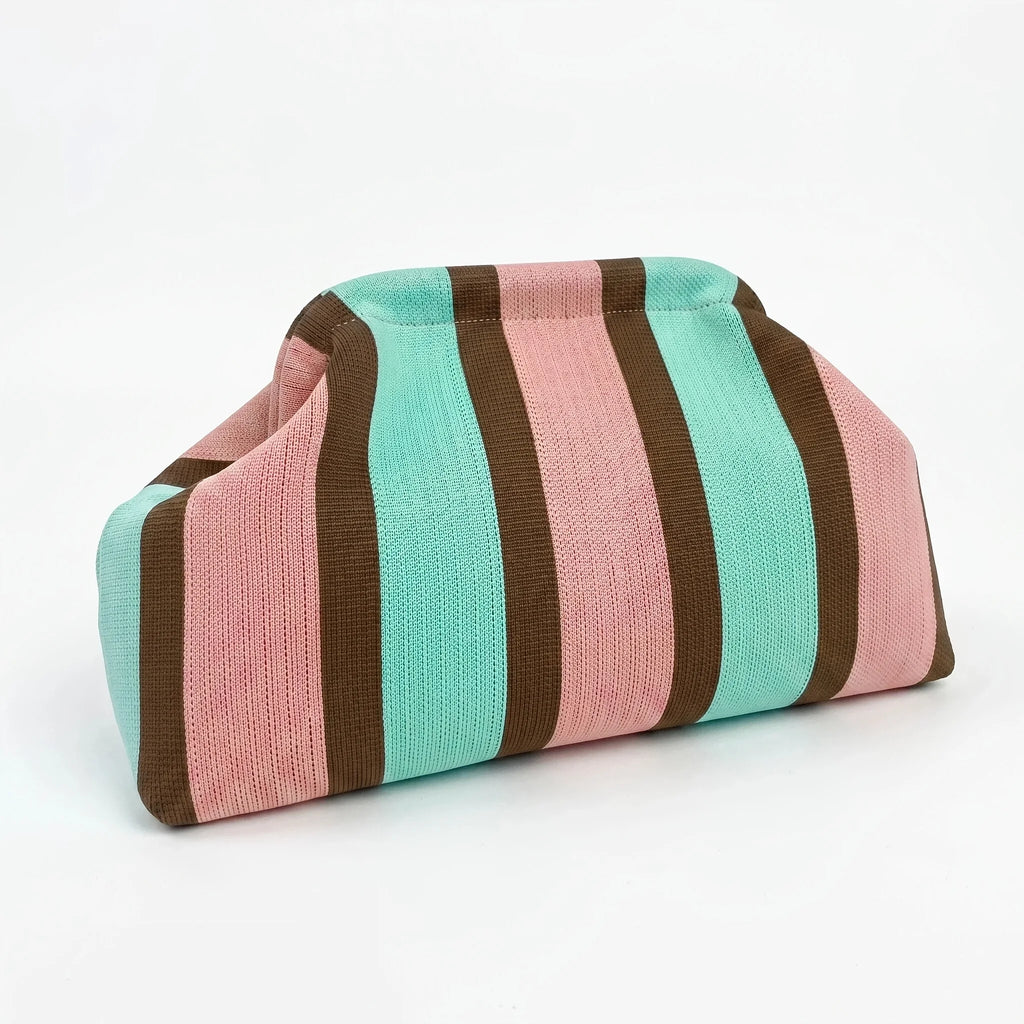 Women'S Striped Knit Clutch Bag Color Block Soft Pouch Handbag Large Capacity Foldable Purse For Party Dinner Daily