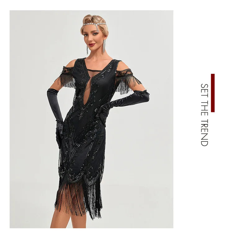 Vintage 20s 1920s Dress The Great Gatsby Womes Sequins Tassel Fringe Evening Dress New