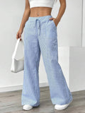 New Autumn Striped Drawstring Pants for Casual and Comfortable Street Fashion Loose Straight Leg Wide Leg Pants Trousers Women