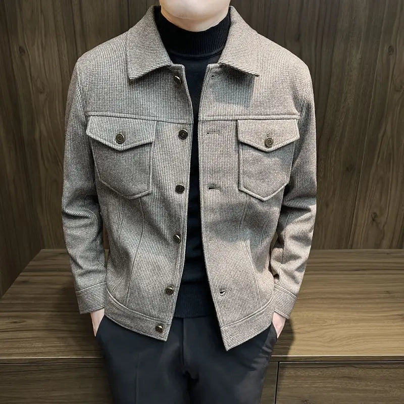 Short Woolen Jacket Men's Trendy Autumn and Winter 2025 New Plaid Jacket Versatile Coat